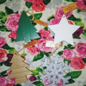 Wood Christmas Tree Ornament Set Snowflake